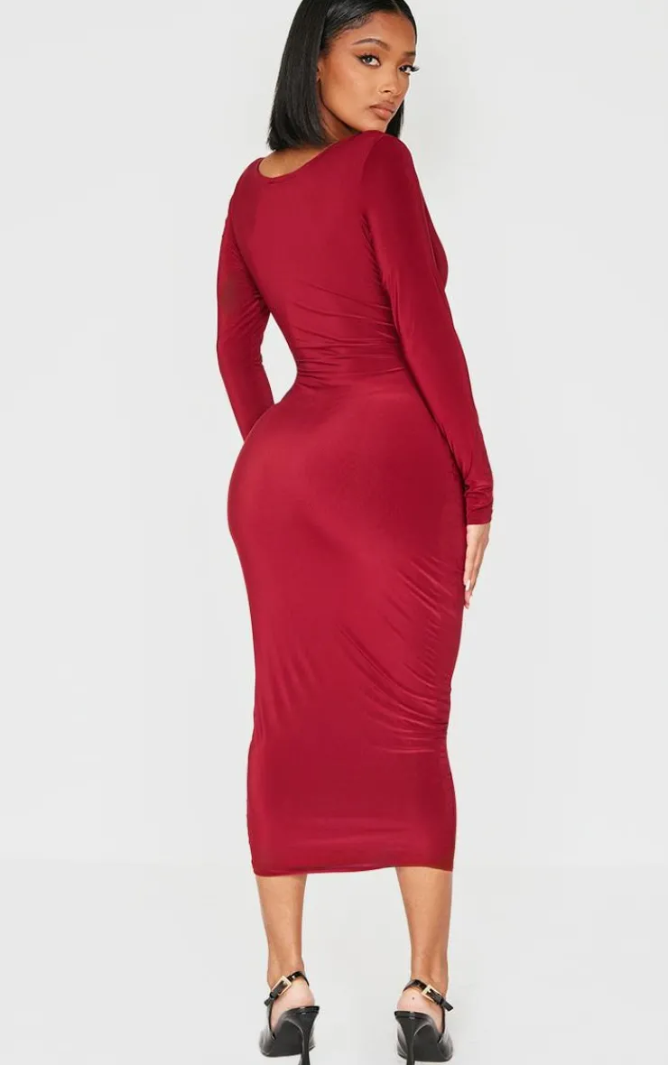 Shape Slinky Panelled Long Sleeve Midi Dress-PrettyLittleThing Clearance