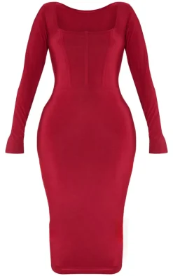 Shape Slinky Panelled Long Sleeve Midi Dress-PrettyLittleThing Clearance