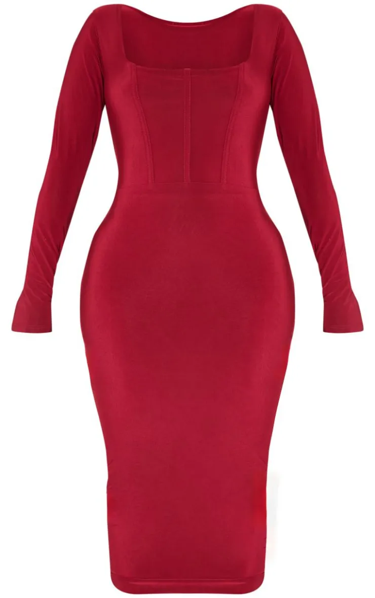Shape Slinky Panelled Long Sleeve Midi Dress-PrettyLittleThing Clearance
