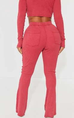 Outlet PrettyLittleThing Shape Soft Rib Seam Detail Flare Pants Burgundy