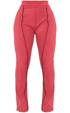 Outlet PrettyLittleThing Shape Soft Rib Seam Detail Flare Pants Burgundy