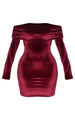 Shape Velour Bardot Fold Over Long Sleeve Mini Dress-PrettyLittleThing Hot