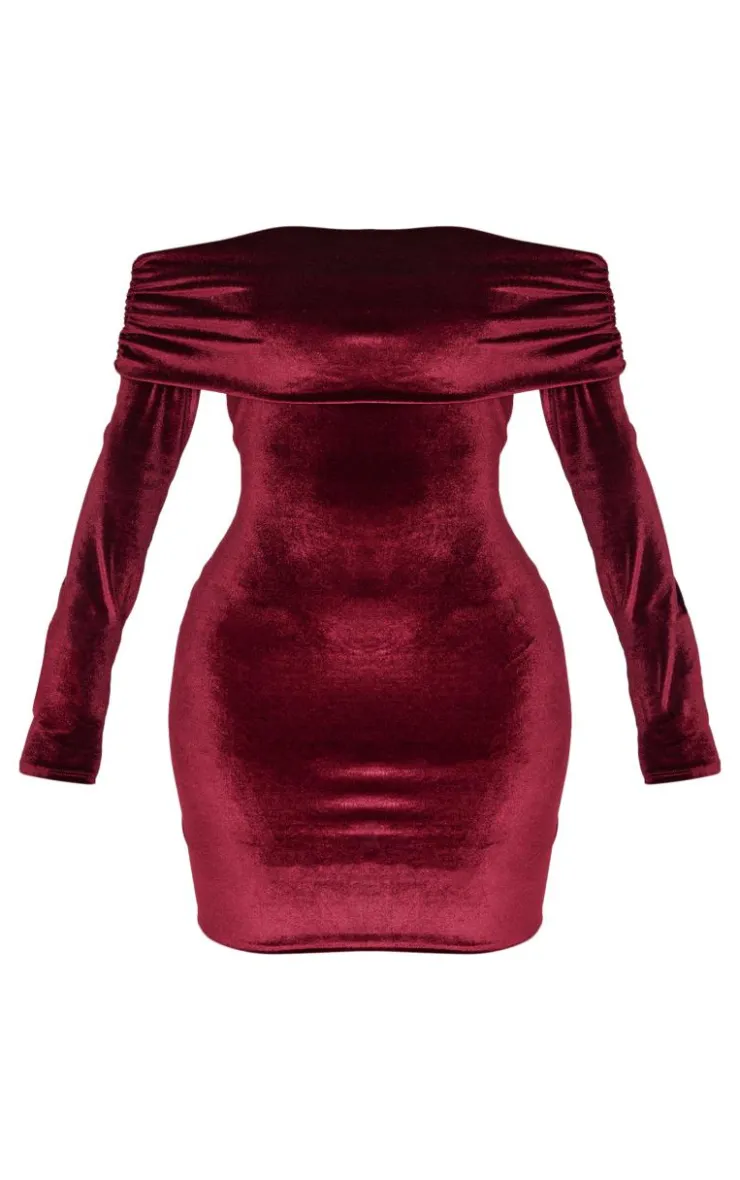 Shape Velour Bardot Fold Over Long Sleeve Mini Dress-PrettyLittleThing Hot