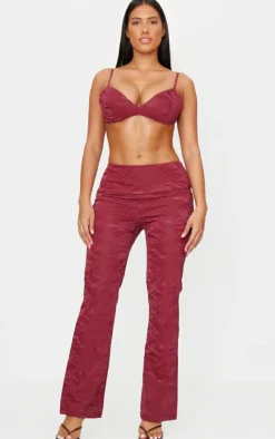 Clearance PrettyLittleThing Shape Washed Faux Leather Panel Detail Pants Burgundy