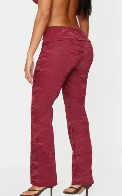 Clearance PrettyLittleThing Shape Washed Faux Leather Panel Detail Pants Burgundy