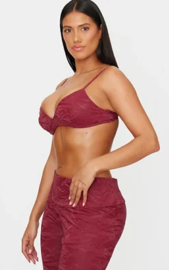 Clearance PrettyLittleThing Shape Washed Faux Leather Panel Detail Pants Burgundy