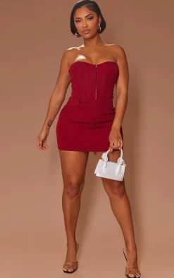 New PrettyLittleThing Shape Woven Micro Mini Skirt Burgundy
