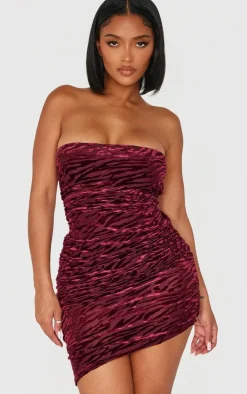 Shape Zebra Devore Bandeau Ruched Side Mini Dress-PrettyLittleThing Online
