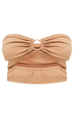 Sale PrettyLittleThing Shape Stretch Woven Ring Front Bandeau Top Camel