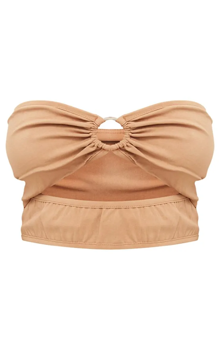 Sale PrettyLittleThing Shape Stretch Woven Ring Front Bandeau Top Camel