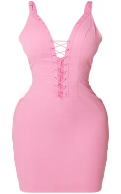 Shape Woven Lace Up Front Bodycon Dress-PrettyLittleThing Outlet