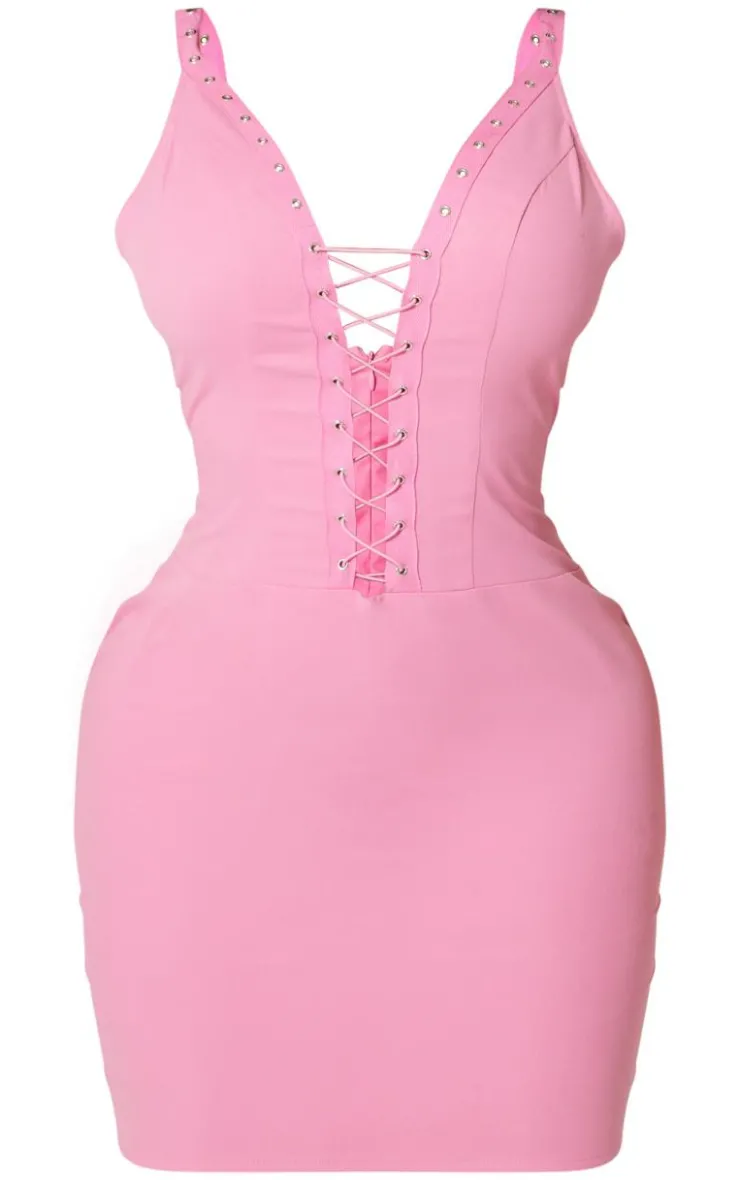 Shape Woven Lace Up Front Bodycon Dress-PrettyLittleThing Outlet