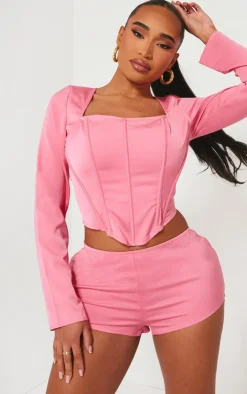 Online PrettyLittleThing Shape Woven Low Rise Hot Pants Candy Pink