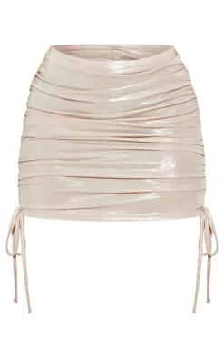 Best PrettyLittleThing Shape Metallic Ruched Side Mini Skirt Champagne