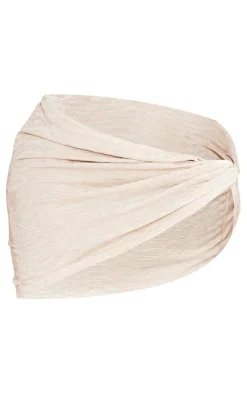 Clearance PrettyLittleThing Shape Plisse Textured Knot Side Mini Skirt Champagne