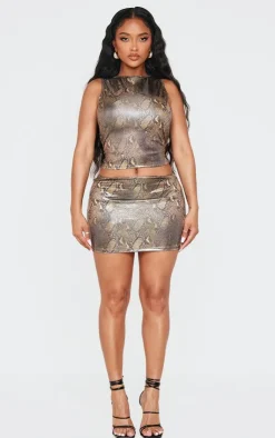 New PrettyLittleThing Shape Snake Print Wet Look Vest Top Champagne