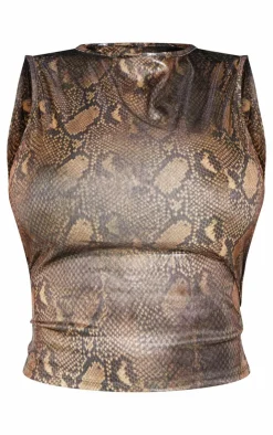New PrettyLittleThing Shape Snake Print Wet Look Vest Top Champagne