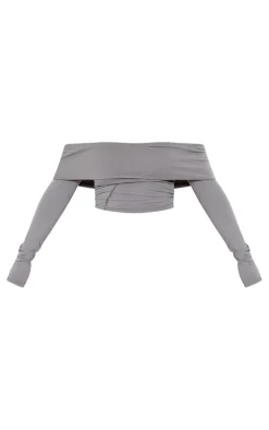 Best PrettyLittleThing Shape Bardot Seam Detail Crop Top Charcoal