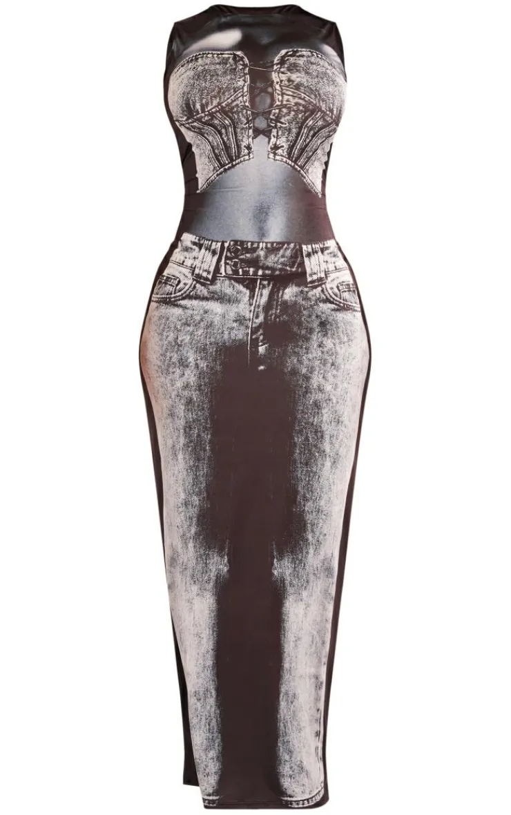 Shape Body Denim Print Sleeveless Maxi Dress-PrettyLittleThing Clearance