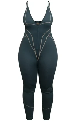 PrettyLittleThing Gym Wear*Shape Branded Contrast Stitch Zip Detail Gym Jumpsuit