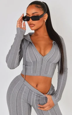 PrettyLittleThing Sweaters*Shape Contrast Knit Zip Up Jacket