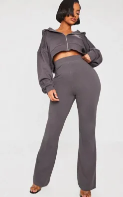 PrettyLittleThing Shape Cotton High Waist Flare Pants Charcoal