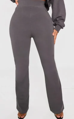 PrettyLittleThing Shape Cotton High Waist Flare Pants Charcoal