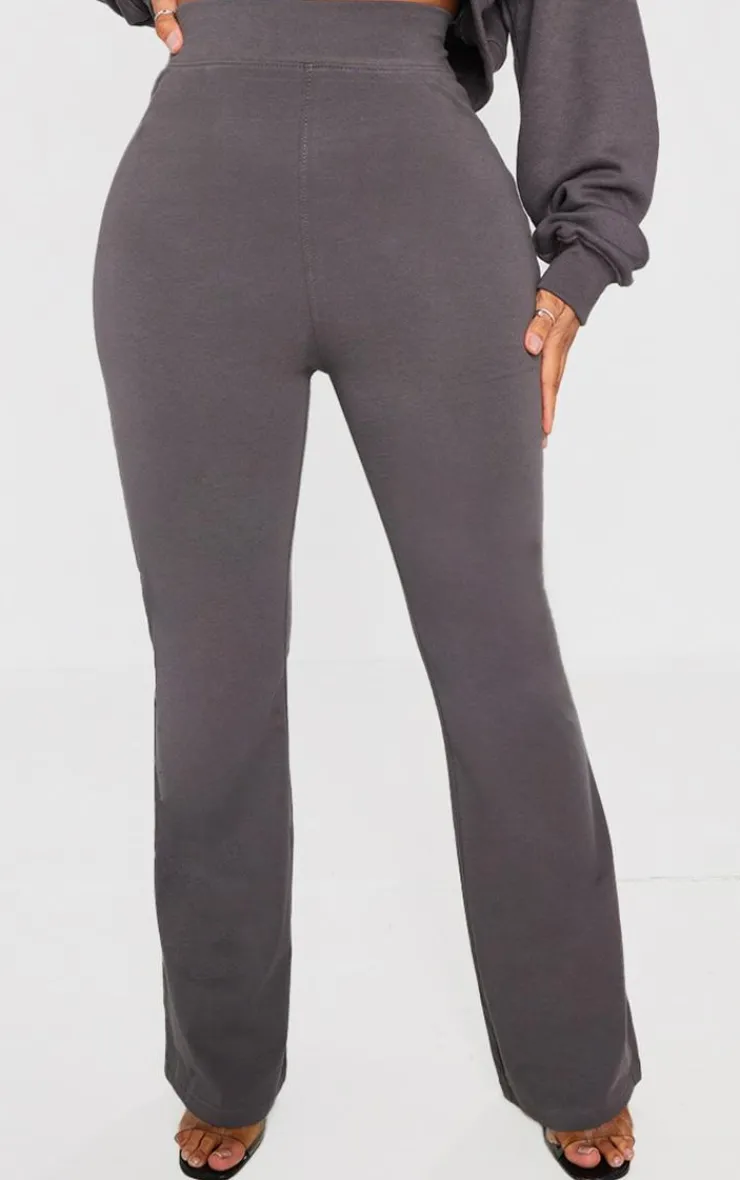 PrettyLittleThing Shape Cotton High Waist Flare Pants Charcoal