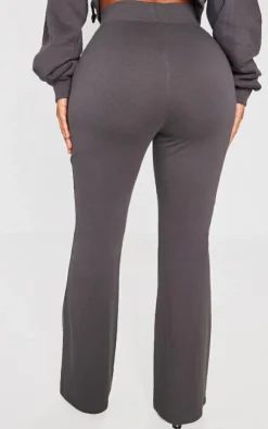 PrettyLittleThing Shape Cotton High Waist Flare Pants Charcoal