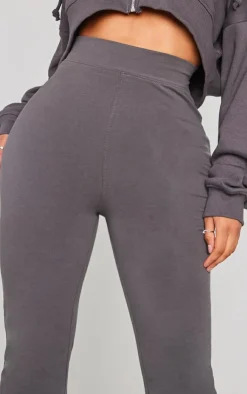 PrettyLittleThing Shape Cotton High Waist Flare Pants Charcoal