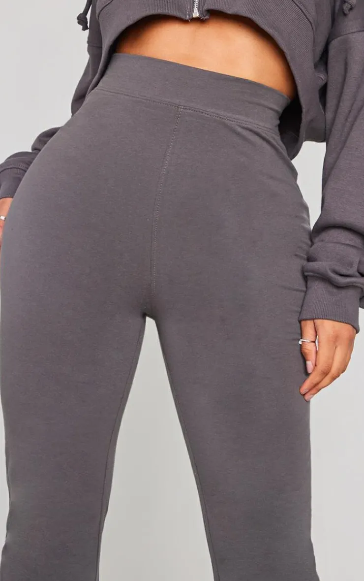 PrettyLittleThing Shape Cotton High Waist Flare Pants Charcoal