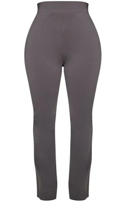 PrettyLittleThing Shape Cotton High Waist Flare Pants Charcoal