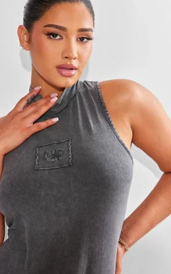 Online PrettyLittleThing Shape Cotton High Neck Sleeveless Bodysuit Charcoal