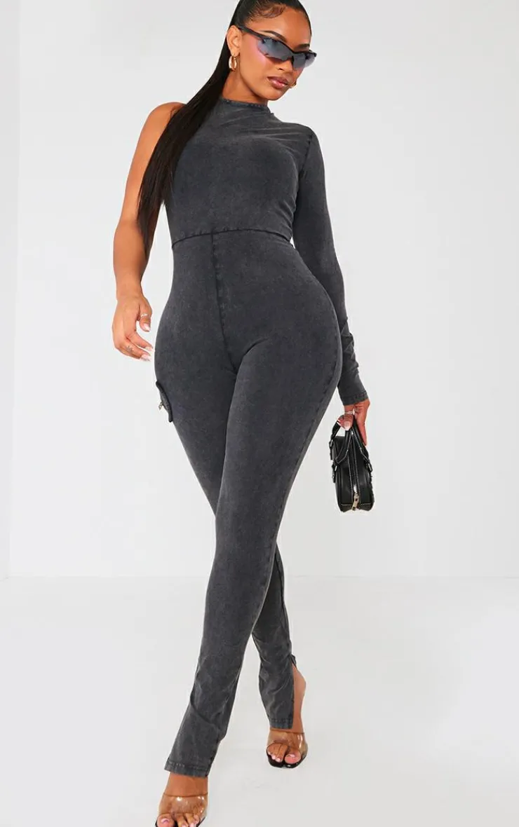 Shape Cotton One Shoulder Zip Detail Jumpsuit-PrettyLittleThing Online