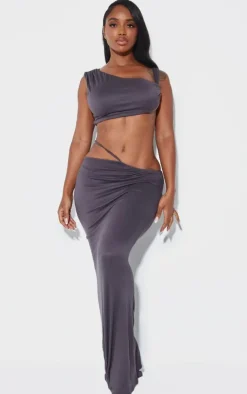 Clearance PrettyLittleThing Shape Cut Out Waist Maxi Skirt Charcoal