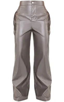 Best PrettyLittleThing Shape Faux Leather High Waisted Wide Leg Pants Charcoal