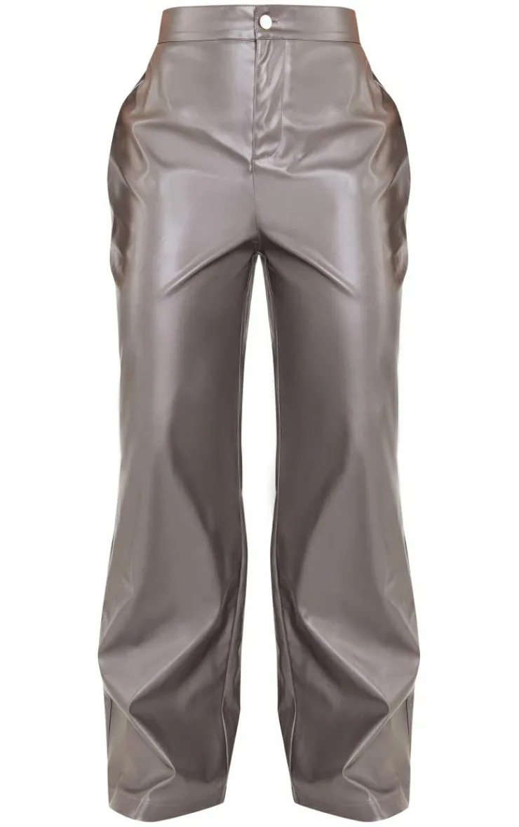 Best PrettyLittleThing Shape Faux Leather High Waisted Wide Leg Pants Charcoal