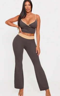 Outlet PrettyLittleThing Shape Fold Over Contrast Pants Charcoal