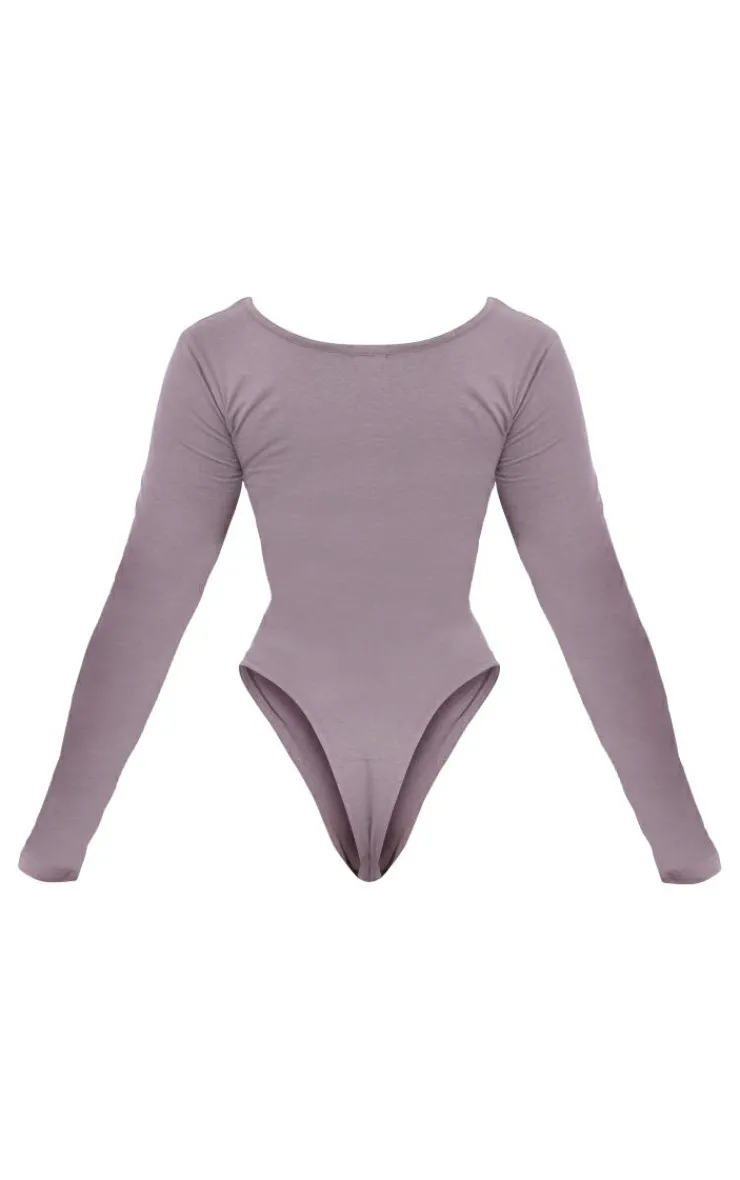 Online PrettyLittleThing Shape Cotton Scoop Neck Seam Bodysuit Charcoal Grey