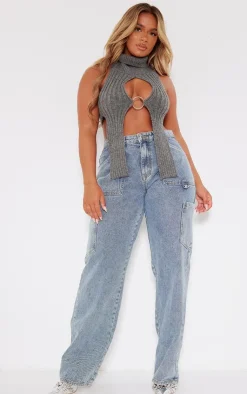 PrettyLittleThing Knitted Tops*Shape Knit Cut Out Ring Detail Crop Top