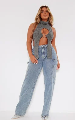 PrettyLittleThing Knitted Tops*Shape Knit Cut Out Ring Detail Crop Top