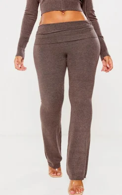 New PrettyLittleThing Shape Knit High Waist Foldover Waist Leggings Charcoal Grey