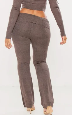 New PrettyLittleThing Shape Knit High Waist Foldover Waist Leggings Charcoal Grey