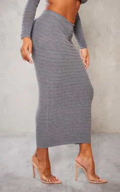 Clearance PrettyLittleThing Shape Panelled Knit Midaxi Skirt Charcoal Grey