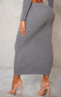 Clearance PrettyLittleThing Shape Panelled Knit Midaxi Skirt Charcoal Grey