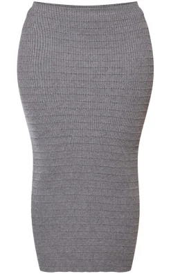 Clearance PrettyLittleThing Shape Panelled Knit Midaxi Skirt Charcoal Grey