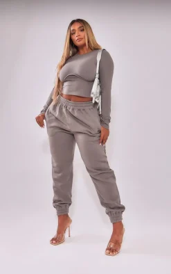 Sale PrettyLittleThing Shape High Waisted Cuffed Sweatpants Charcoal
