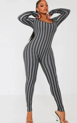 Shape Charcoal Knit Contrast Scoop Neck Jumpsuit