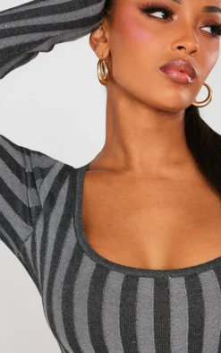 Shape Charcoal Knit Contrast Scoop Neck Jumpsuit