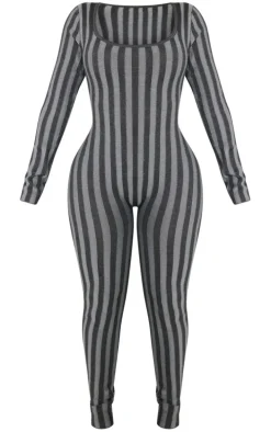 Shape Charcoal Knit Contrast Scoop Neck Jumpsuit